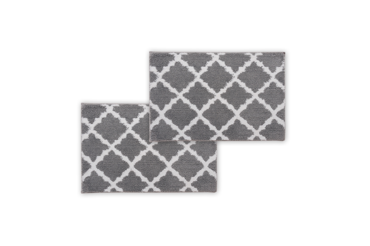 Picture of Bibb Home 50452PKSIL 20 x 32 in. Trellis Micro Shag Bath Rug&#44; Silver - Pack of 2