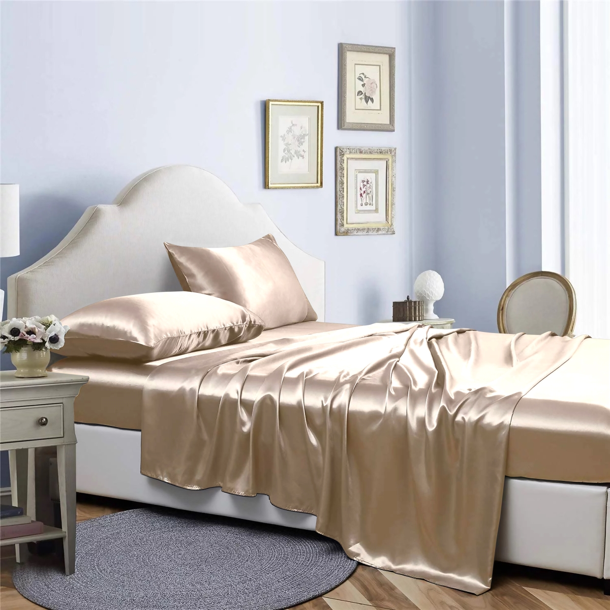 King Size Silky Satin Sheet Set, Taupe - 4 Piece