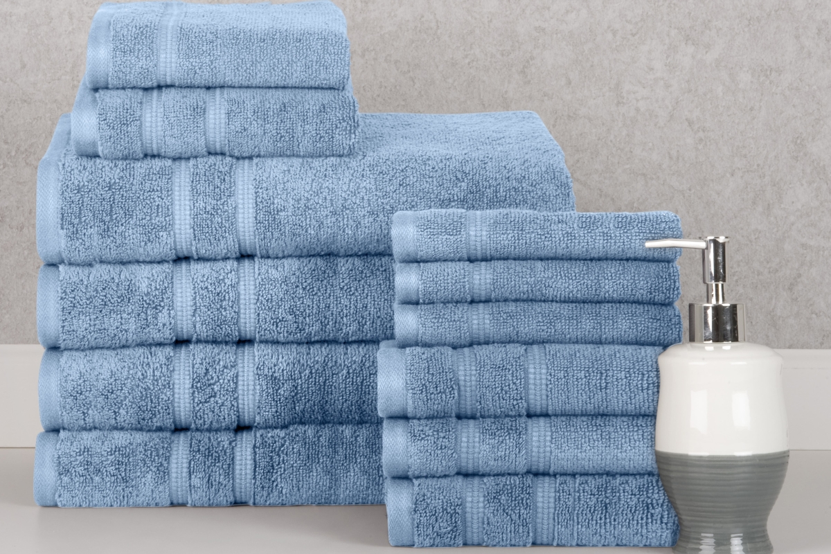 4241SB2PK 12 Piece Zero Twist Egyptian Cotton Bath Towel Set, Dusty Blue - One Size