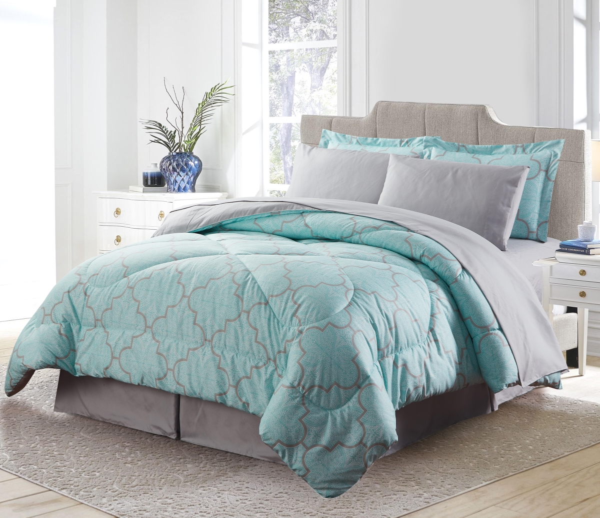 Queen Down Alternative Comforter Set - Trellis - 8 Piece - Ultra-Soft