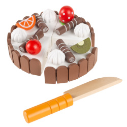 Picture of Trademark 80-YC60054B Birthday Cake - Kids Wooden Magnetic Dessert with Cutting Knife, Fruit Toppings, Chocolate and Vanilla Swirls-Fun Pretend Play Party Food