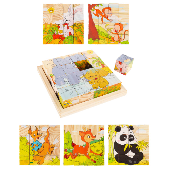 Picture of Hey Play 80-ZY-180001 Animal Block Puzzle- 6-in-1 Zoo Patterns