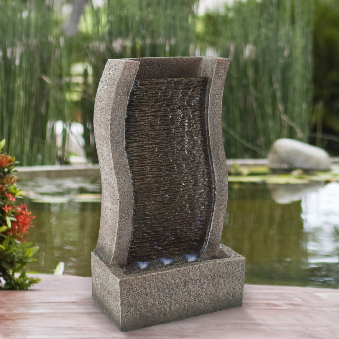 Picture of Pure Garden 50-LG1216 Stone Wall Standing Fountain-Polyresin Waterfall With LED Lights-Outdoor Decorative Water