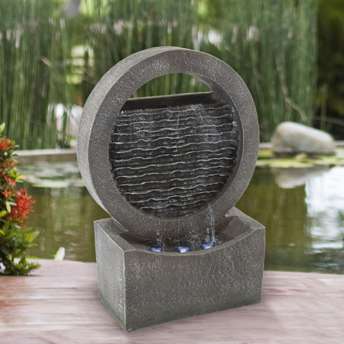 Picture of Pure Garden 50-LG1217 Round Cascade Fountain-Polyresin Waterfall With LED Lights-Outdoor Decorative Water&#44; Gray