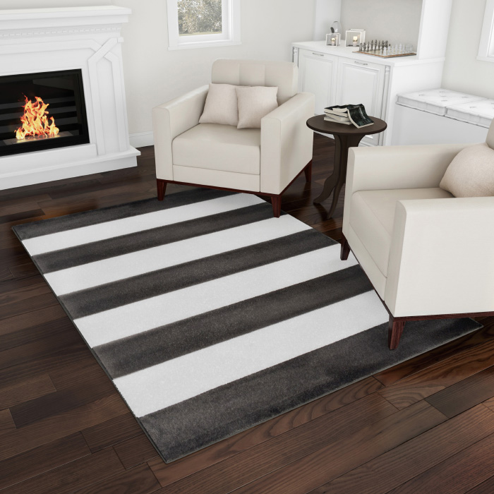 Picture of Lavish Home 62-2040A-25-57GREY 5 x 7 in. Charcoal Gray & Ivory Plush Carpet Breton Stripe Area Rug