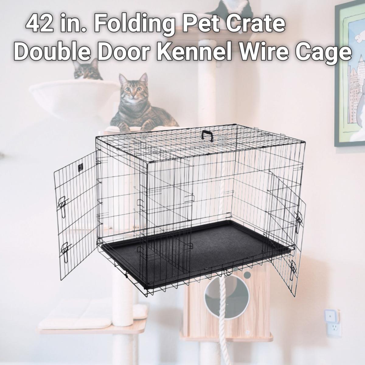 Picture of Trademark Global AF321009 42 in. Folding Pet Crate Double Door Kennel Wire Cage