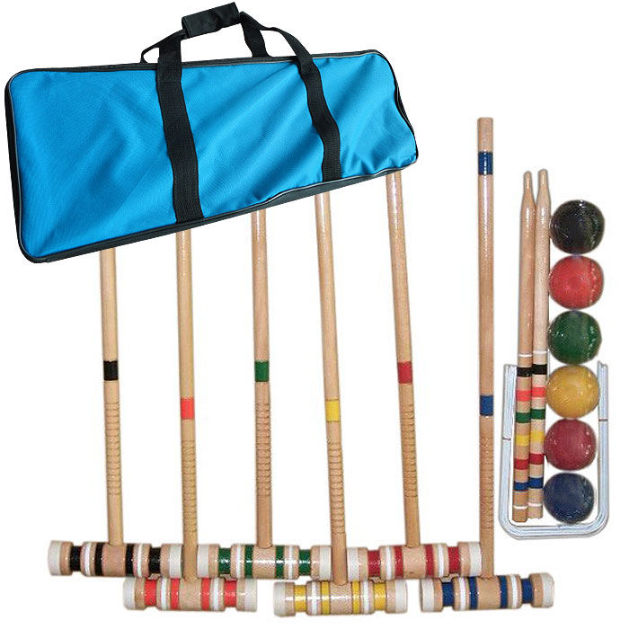 Picture of Hey Play AF350001 6 Players Croquet Wooden Outdoor Deluxe Sports Set with Carrying Case