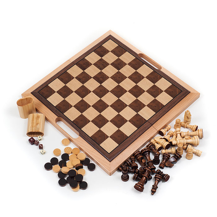 Picture of Trademark 12-2157 3-In-1 Deluxe Wooden Chess Backgammon & Checker Set