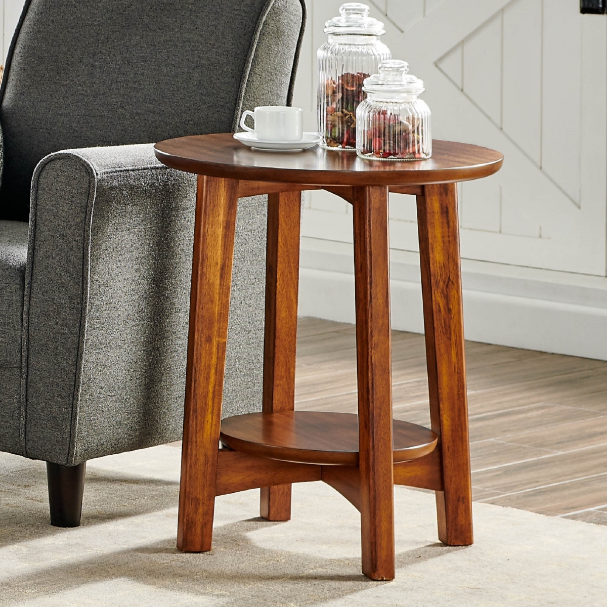 Picture of Alaterre ANMT0170 20 in. Monterey Round Mid-Century Modern Wood End Table&#44; Warm Chestnut