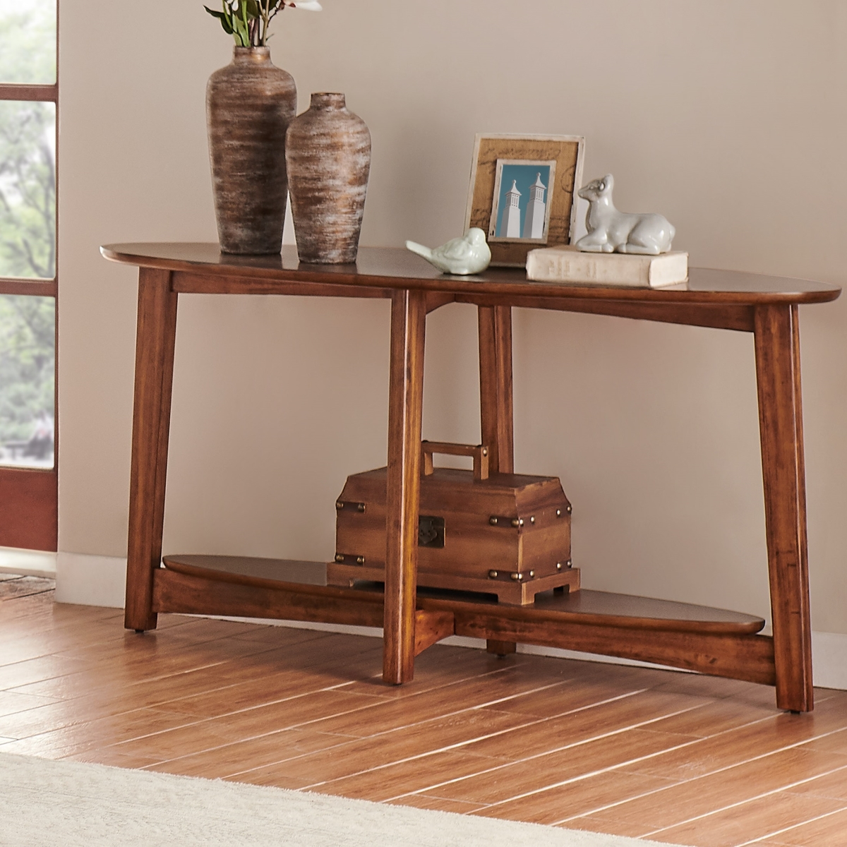 Picture of Alaterre ANMT1070 60 in. Monterey Console & Media Mid-Century Modern Wood Table&#44; Warm Chestnut