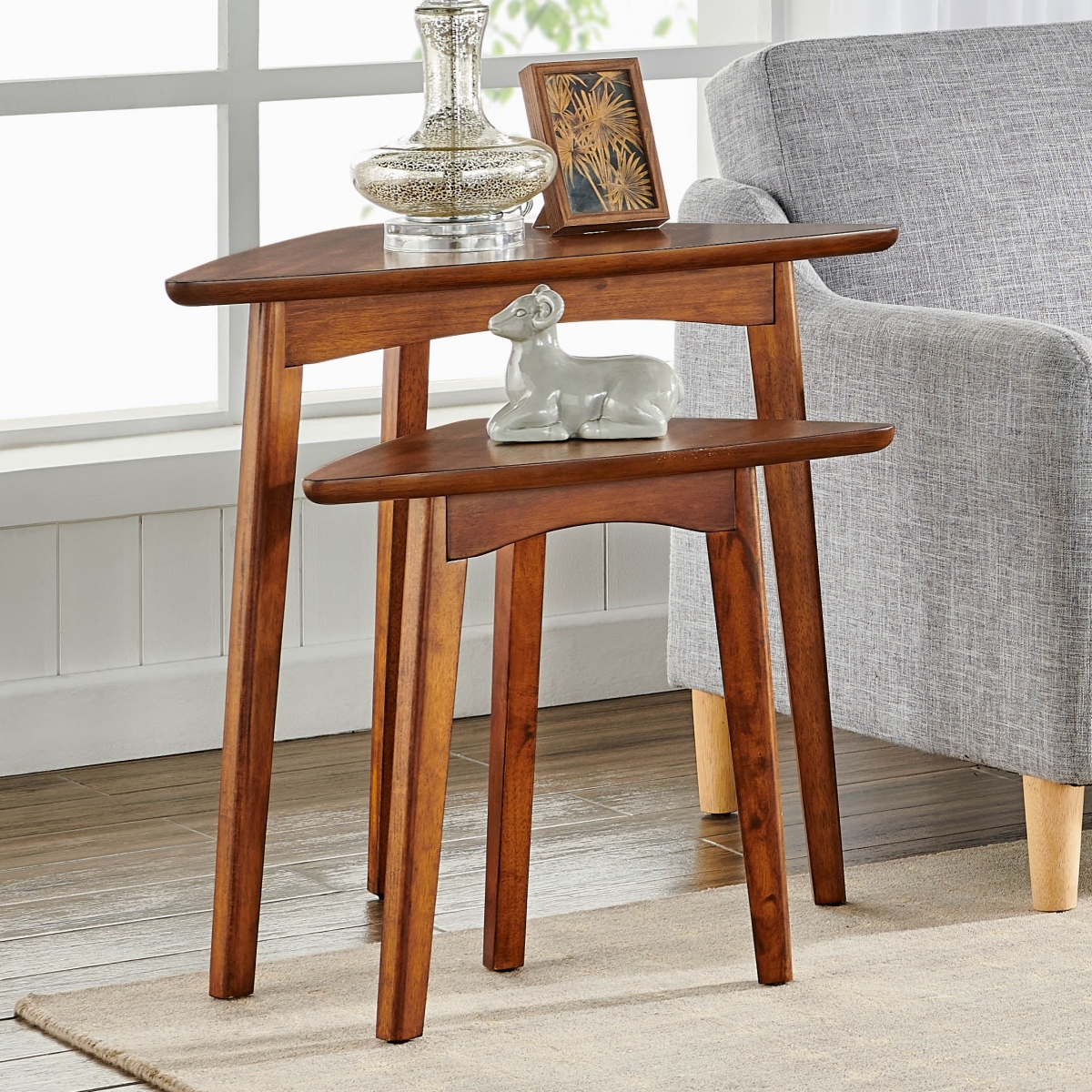 Picture of Alaterre ANMT0170N 24 in. Monterey Mid-Century Wood Triangular Nesting End Tables&#44; Warm Chestnut - Set of 2