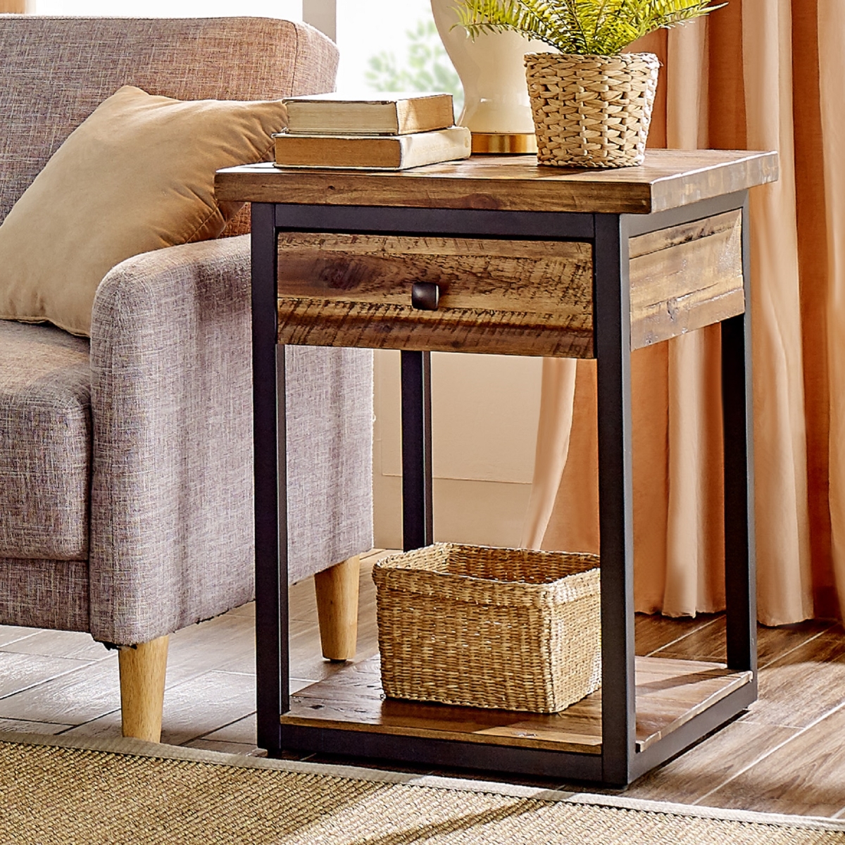 Picture of Alaterre ANCM0174 Claremont Rustic Wood End Table with Drawer & Low Shelf