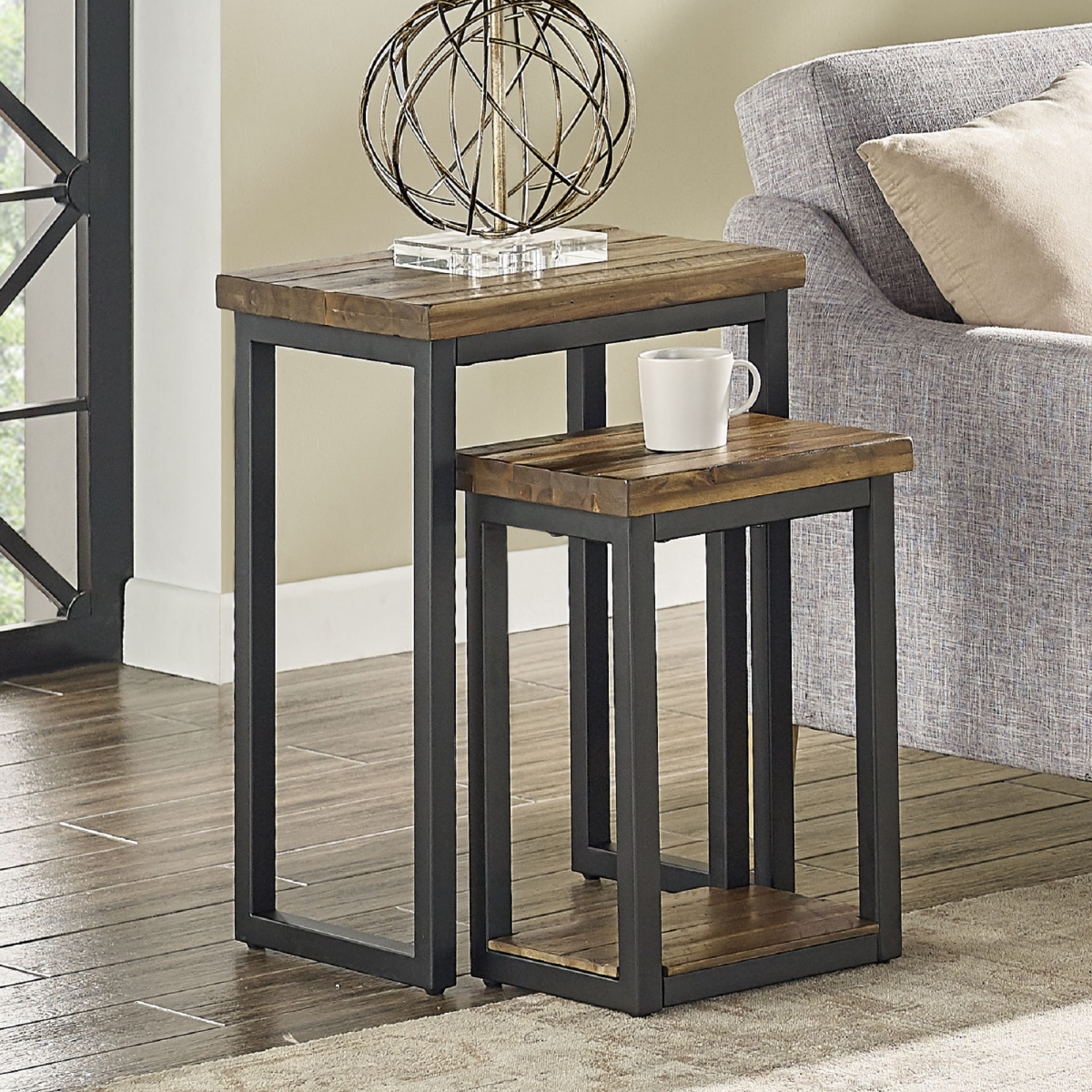 Picture of Alaterre ANCM0174N Claremont Rustic Wood Nesting End Tables - Set of 2