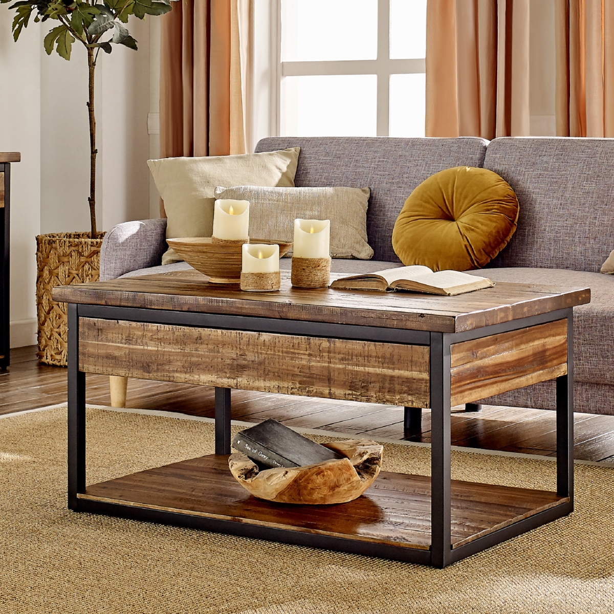 Picture of Alaterre ANCM1174 42 in. Claremont Rustic Wood Coffee Table with Low Shelf