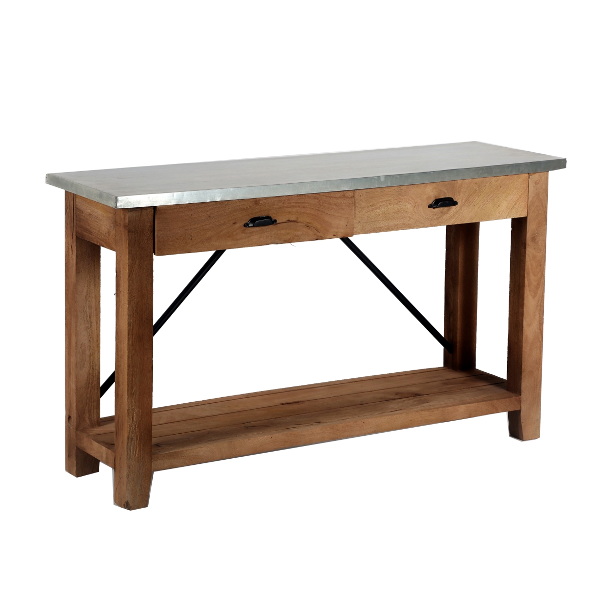 Picture of Alaterre AWMW1471Z 50 in. Millwork Wood&#44; Zinc Metal Console & Media Table with Two Drawers&#44; Brown