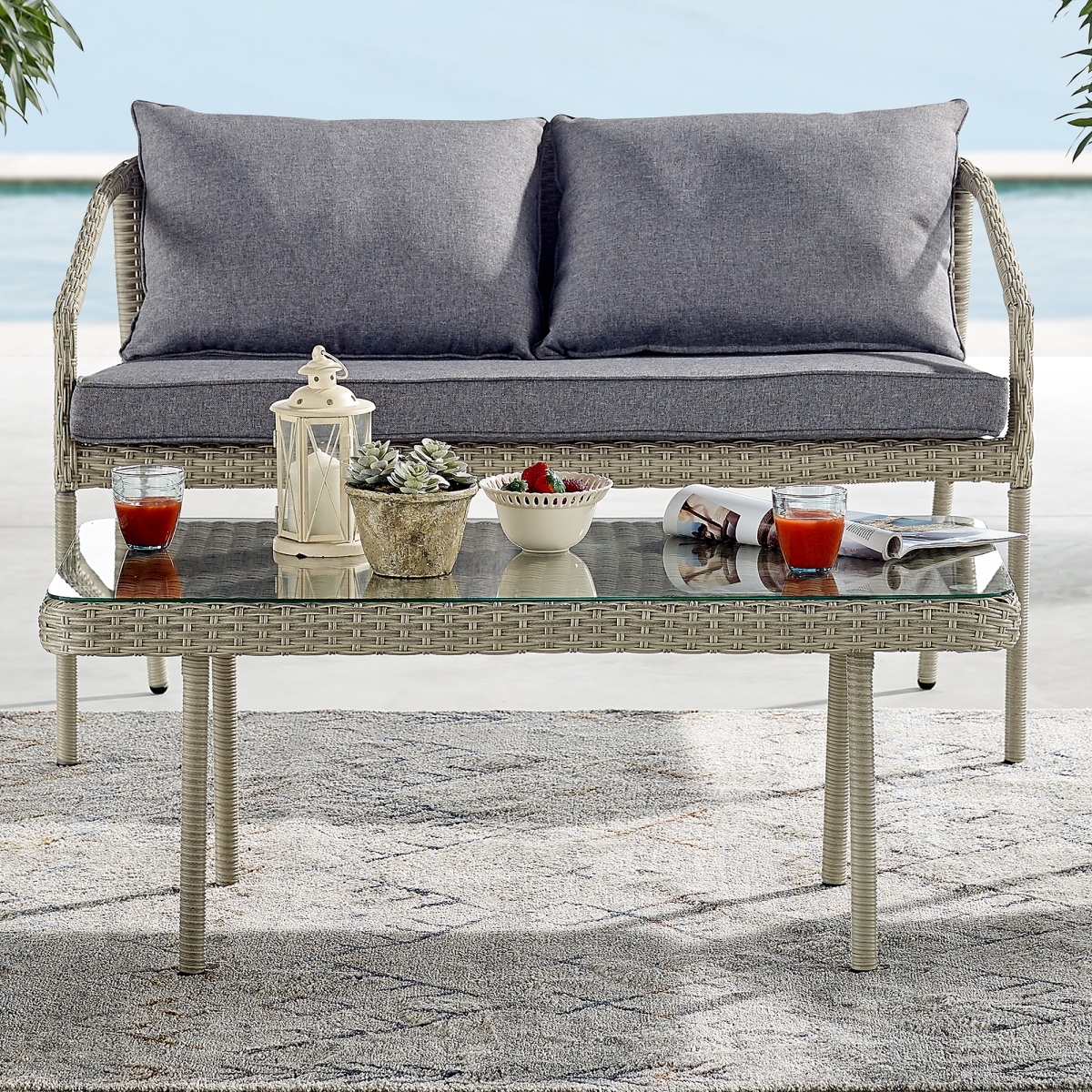 Picture of Alaterre AWWA03AA 42 in. Windham All-Weather Wicker Outdoor Coffee Table with Glass Top