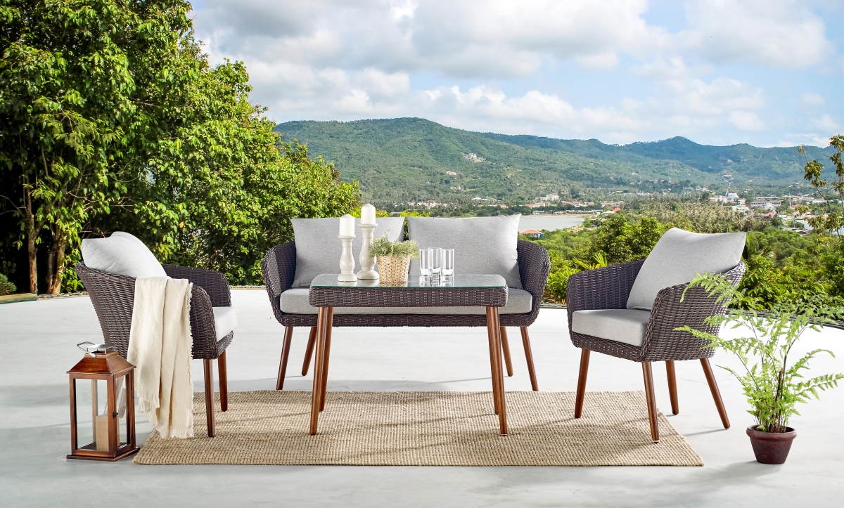 Picture of Alaterre AWWB010204BB 26 in. Athens All-Weather Wicker Outdoor Conversation Set with Cocktail Table&#44; Chairs & Two-Seat Bench - Set of 2