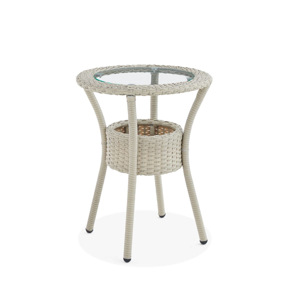 Picture of Alaterre AWWE02EE Haven All-Weather Wicker Outdoor Round Glass-Top Accent Table with Storage&#44; Beige