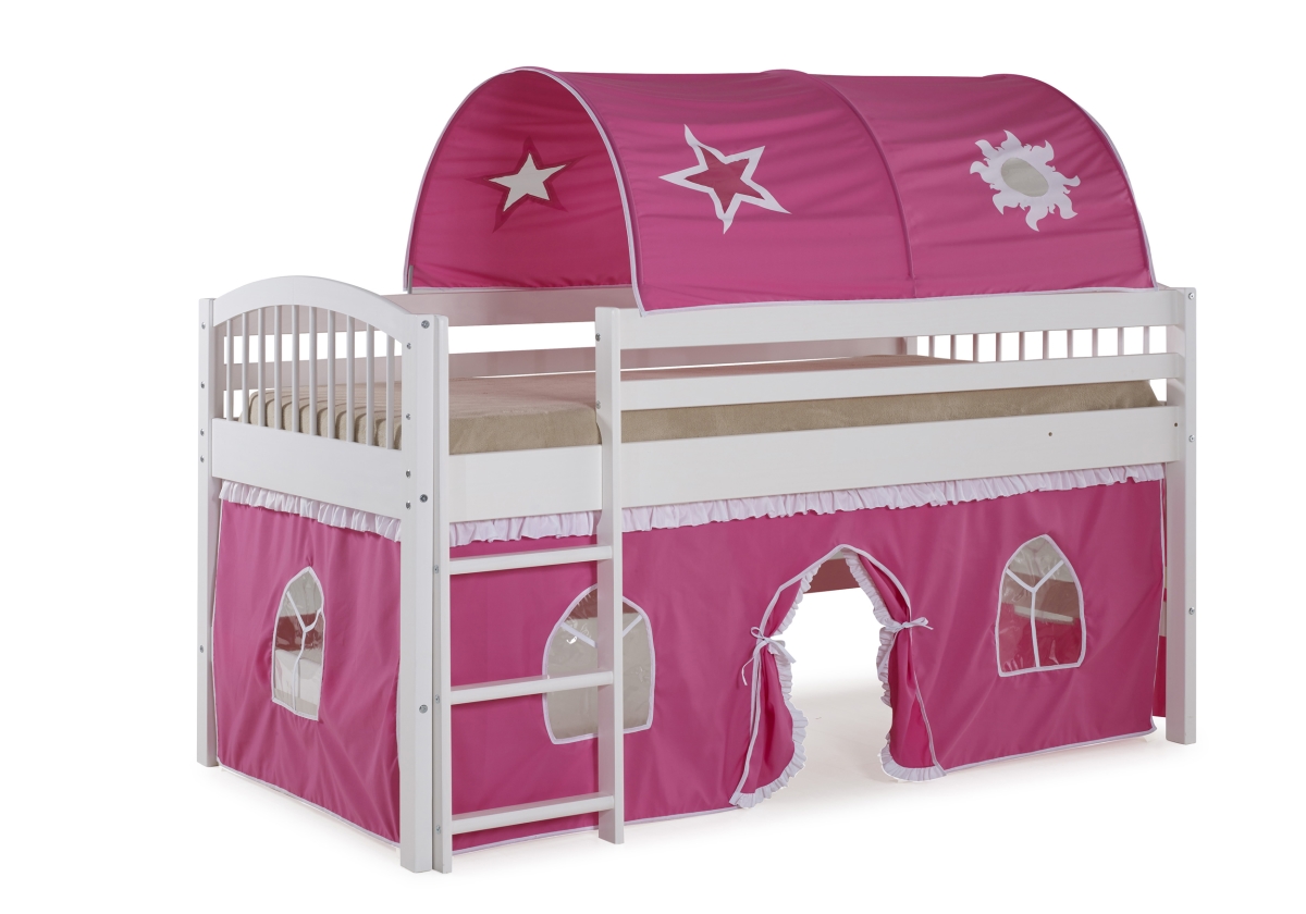Picture of Alaterre AJLA10WH Addison White Wood Junior Loft Bed with Pink & White Tent Playhouse&#44; White