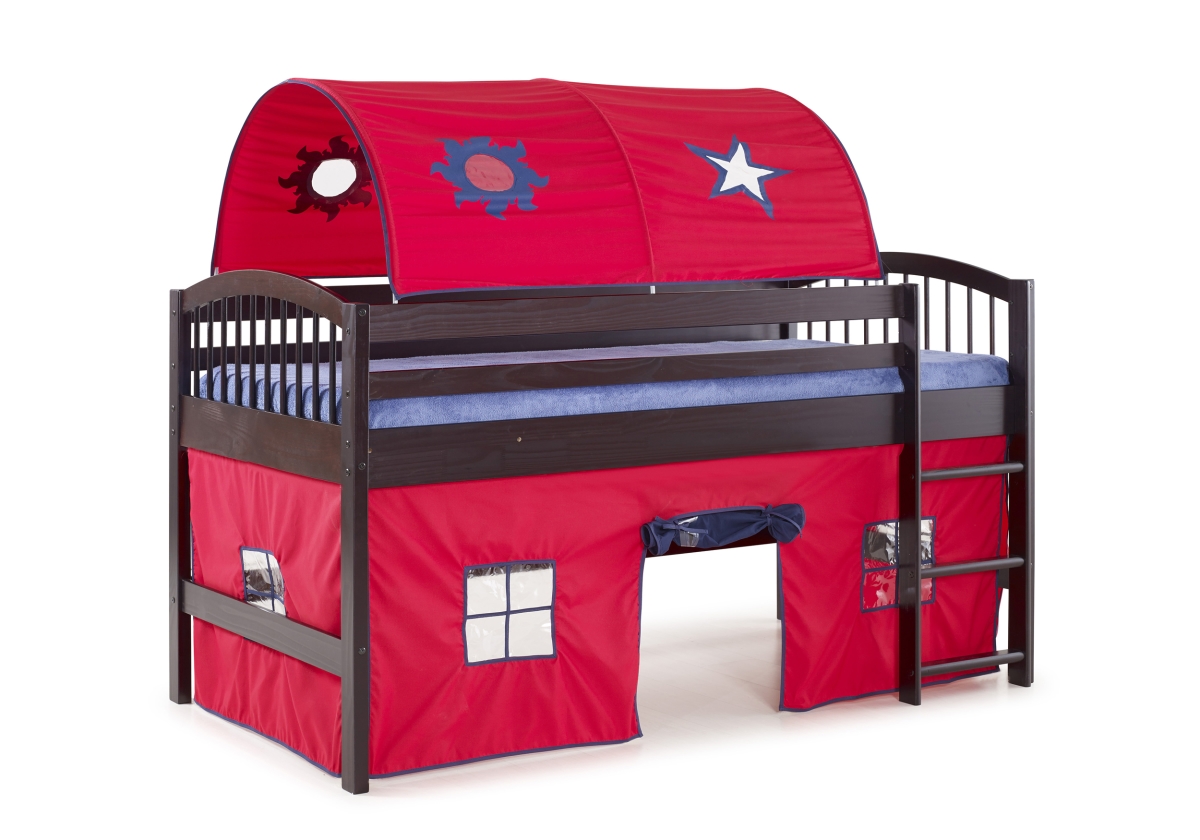 Picture of Alaterre AJLA10P0 Addison Espresso Finish Wood Junior Loft Bed Red Tent & Playhouse with Blue Trim&#44; Espresso