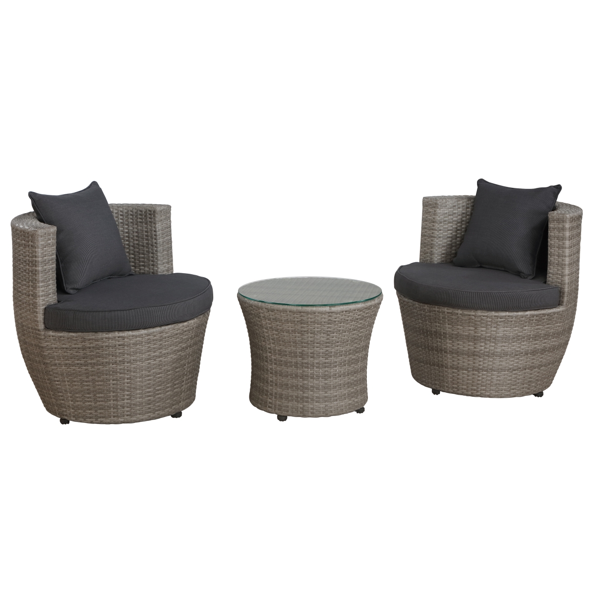 Picture of Alaterre AWWI01II 18 in. Bistro All-Weather Conversation Set with Two Round Chairs & Glass Top Table&#44; Gray