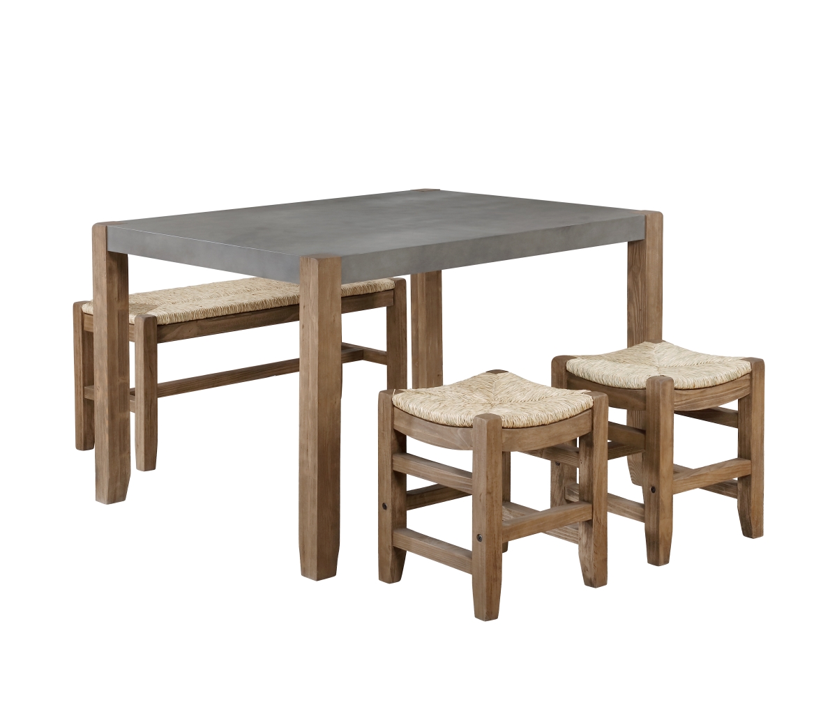 Picture of Alaterre ANNP04172071 Newport Wood Dining Set with Table&#44; Two Stools & Bench&#44; Gray - 4 Piece
