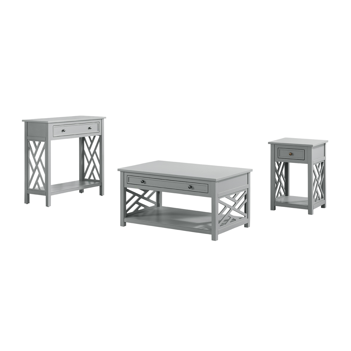 Picture of Alaterre ANCT01131840 36 in. Coventry Coffee & End Table with Entryway&#44; Console & Sofa Table with Drawers&#44; Gray - Set of 3
