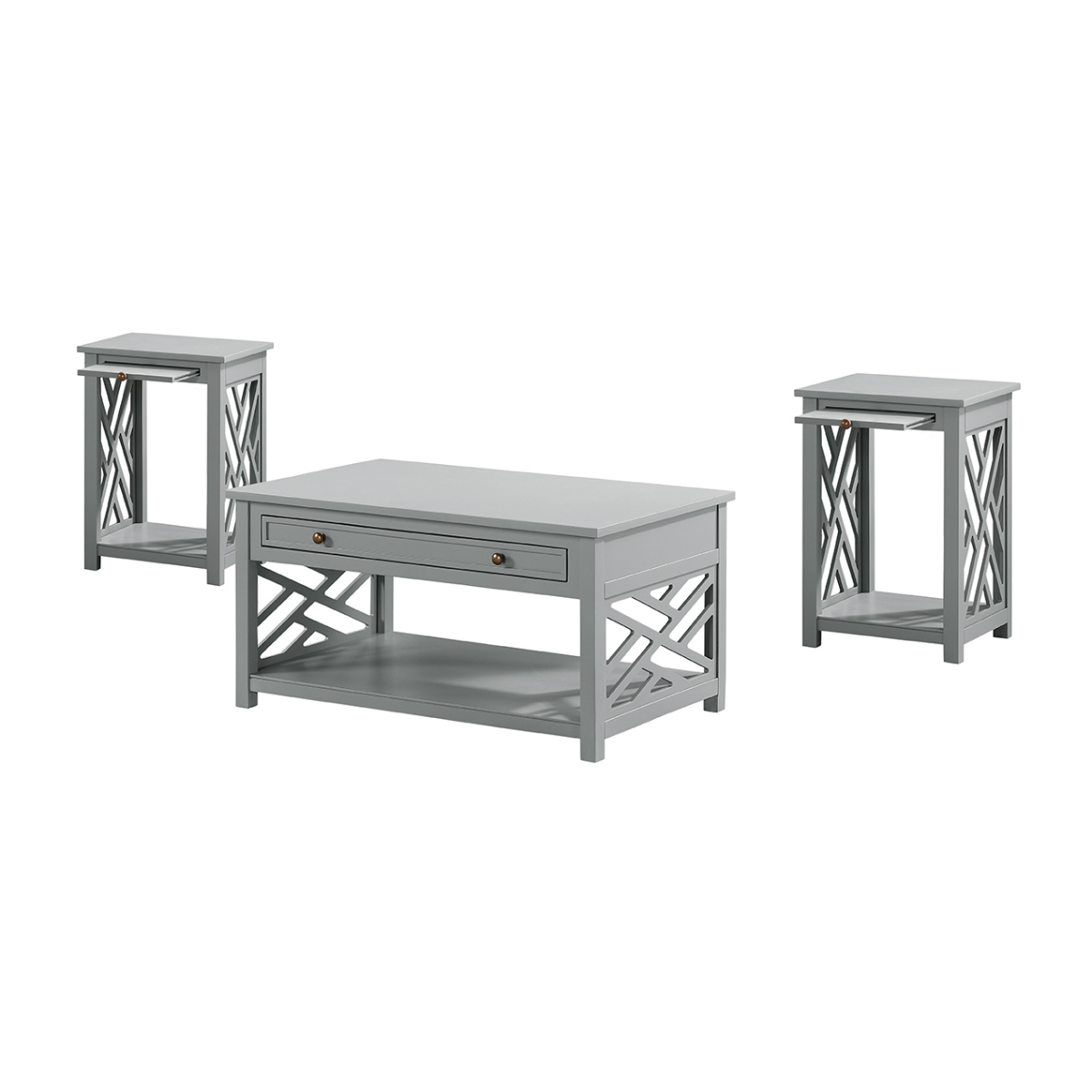 Picture of Alaterre ANCT0221340 36 in. Coventry Coffee Table with Drawer & Two End Tables with Tray&#44; Gray - Set of 3