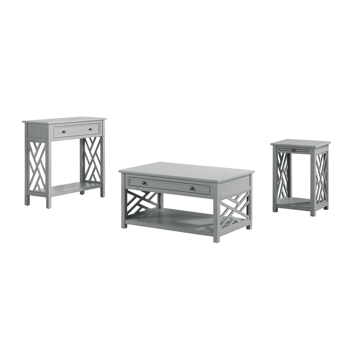 Picture of Alaterre ANCT02131840 36 in. Coventry Coffee & End Table with Tray&#44; Entryway&#44; Console & Sofa Table&#44; Gray - Set of 3