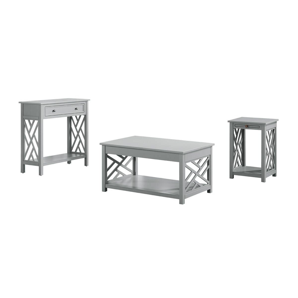 Picture of Alaterre ANCT02141840 36 in. Coventry Coffee & End Table with Tray&#44; Entryway&#44; Console & Sofa Table&#44; Gray - Set of 3