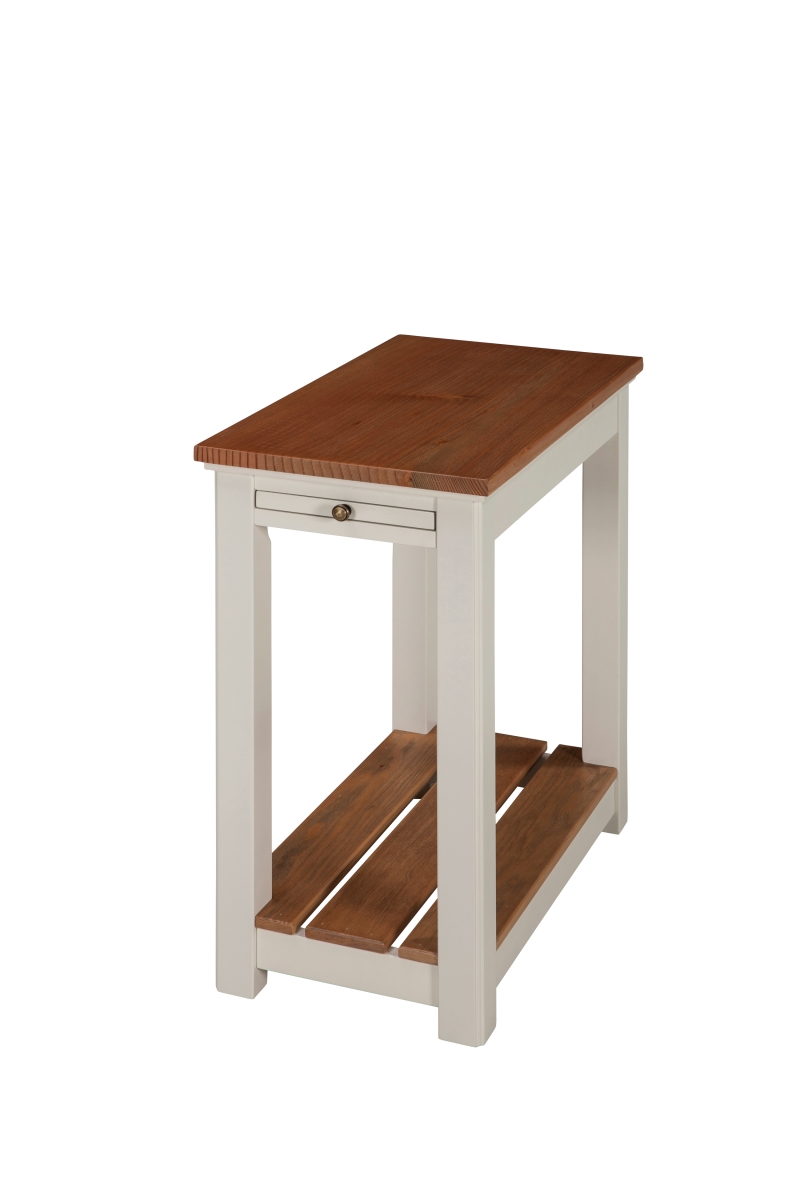 Picture of Alaterre ASVA13IVW Savannah Chairside End Table with Pull-Out Shelf&#44; Ivory with Natural Wood Top