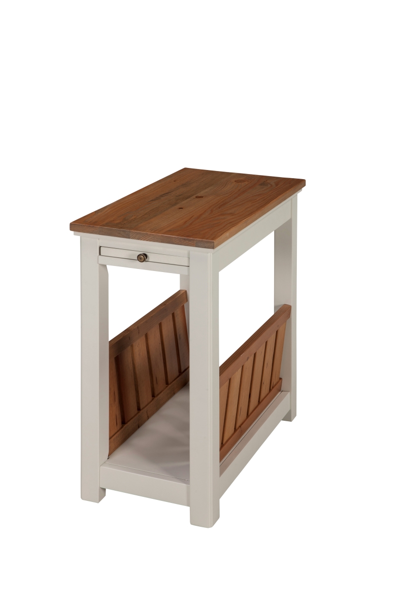 Picture of Alaterre ASVA25IVW Savannah Chairside Magazine End Table with Pull-Out Shelf&#44; Ivory with Natural Wood Top