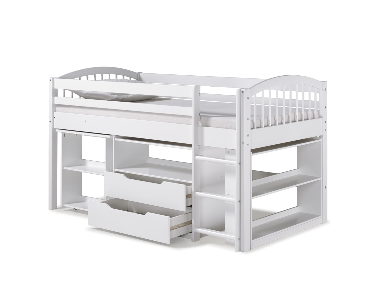 Picture of Alaterre AJLA10WHS Addison Wood Junior Loft Bed with Storage Drawers&#44; Bookshelf & Desk&#44; White