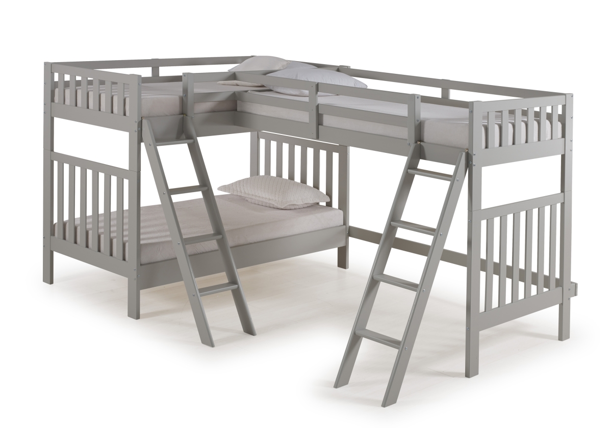 Picture of Alaterre AJAU0280 Aurora Twin Over Twin Size Wood Bunk Bed with Third Bunk Extension, Dove Gray