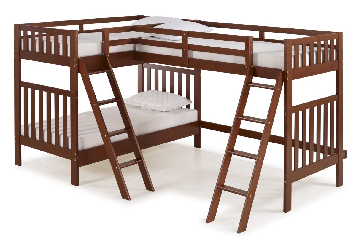 Picture of Alaterre AJAU0270 Aurora Twin Over Twin Size Wood Bunk Bed with Third Bunk Extension, Chestnut