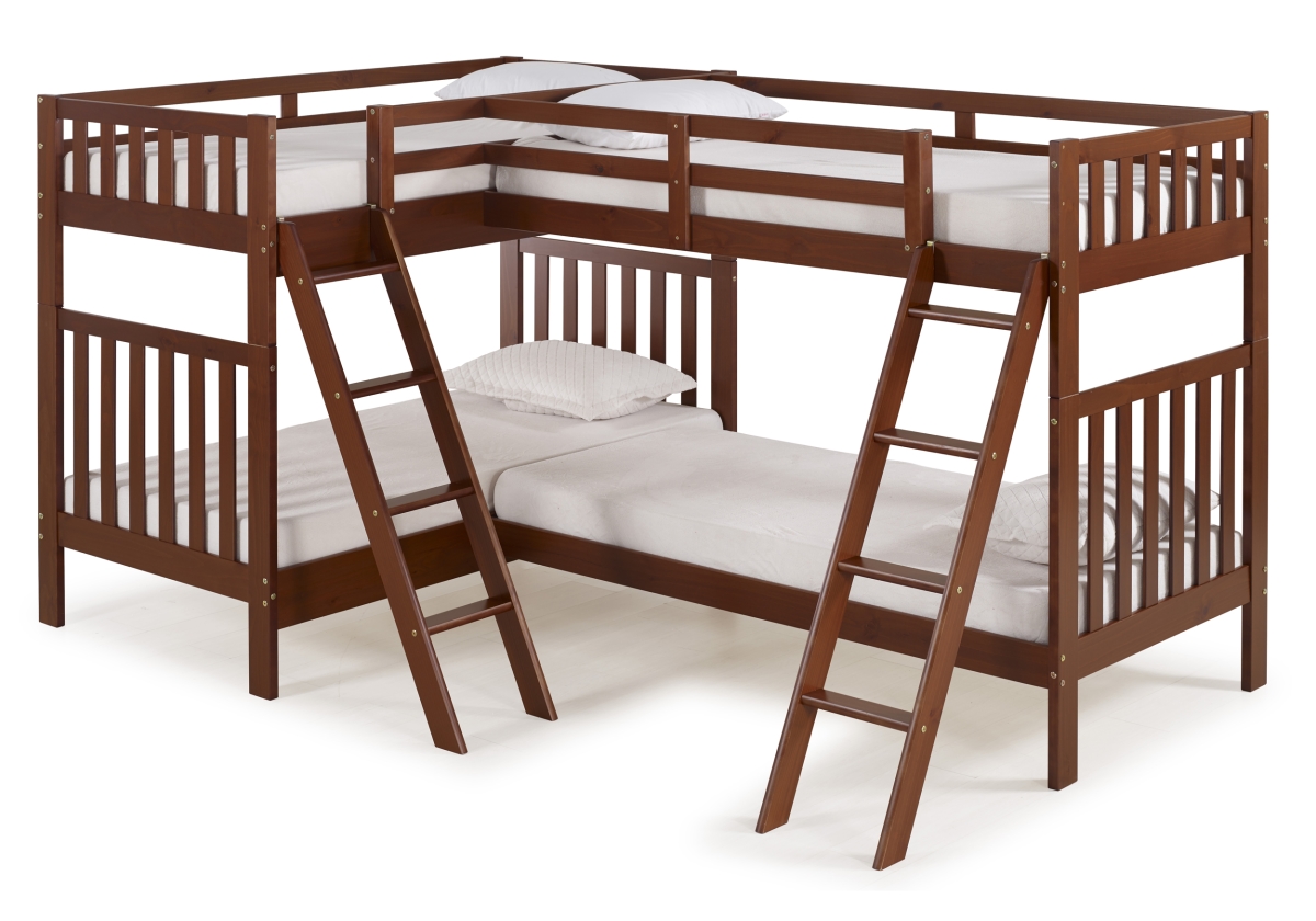 Picture of Alaterre AJAU0370 Aurora Twin Over Twin Size Wood Bunk Bed with Quad-Bunk Extension&#44; Chestnut
