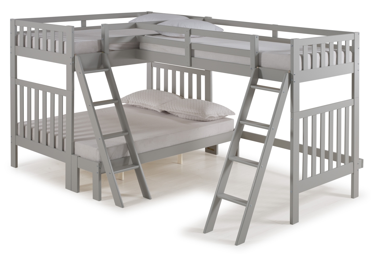 Picture of Alaterre AJAU0480 Aurora Twin Over Full Size Wood Bunk Bed with Tri-Bunk Extension, Dove Gray