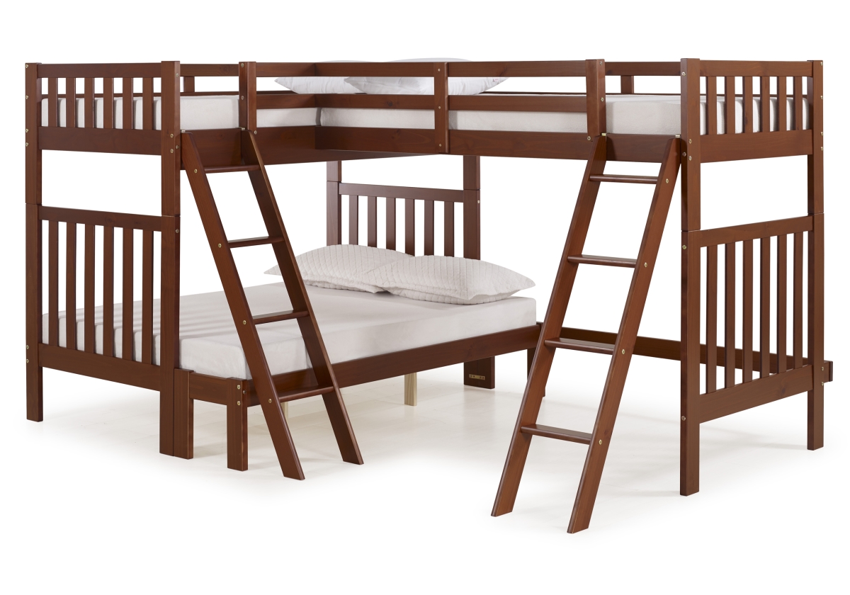 Picture of Alaterre AJAU0470 Aurora Twin Over Full Size Wood Bunk Bed with Tri-Bunk Extension, Chestnut