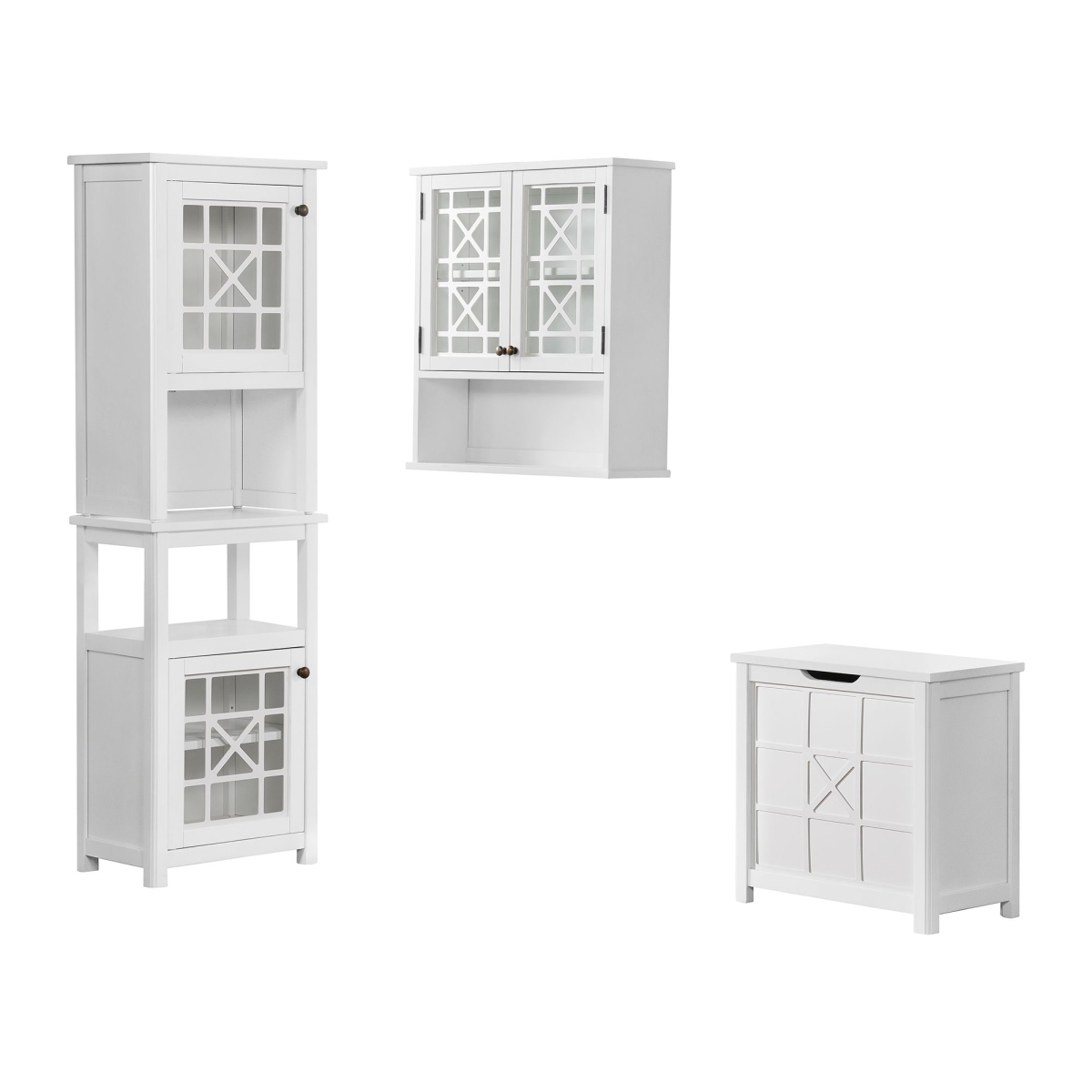 Picture of Alaterre ANDE74789WH Derby Bathroom Set with Wall Mounted Cabinet&#44; Hamper&#44; Floor Cabinet & Storage Hutch - 4 Piece