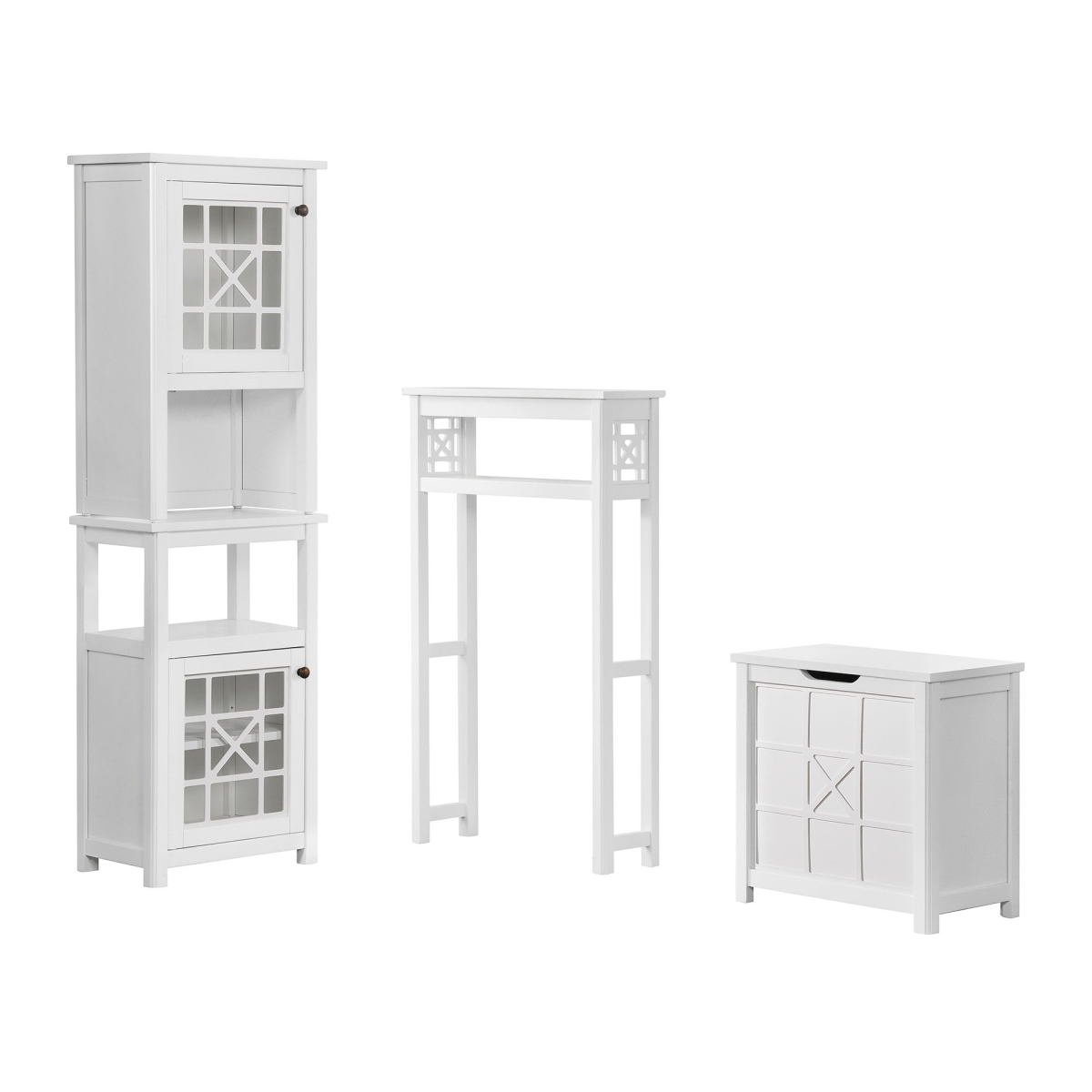 Picture of Alaterre ANDE73789WH Derby Bathroom Set with Over Toilet Open Storage Shelf&#44; Hamper&#44; Floor Cabinet & Hutch - 4 Piece