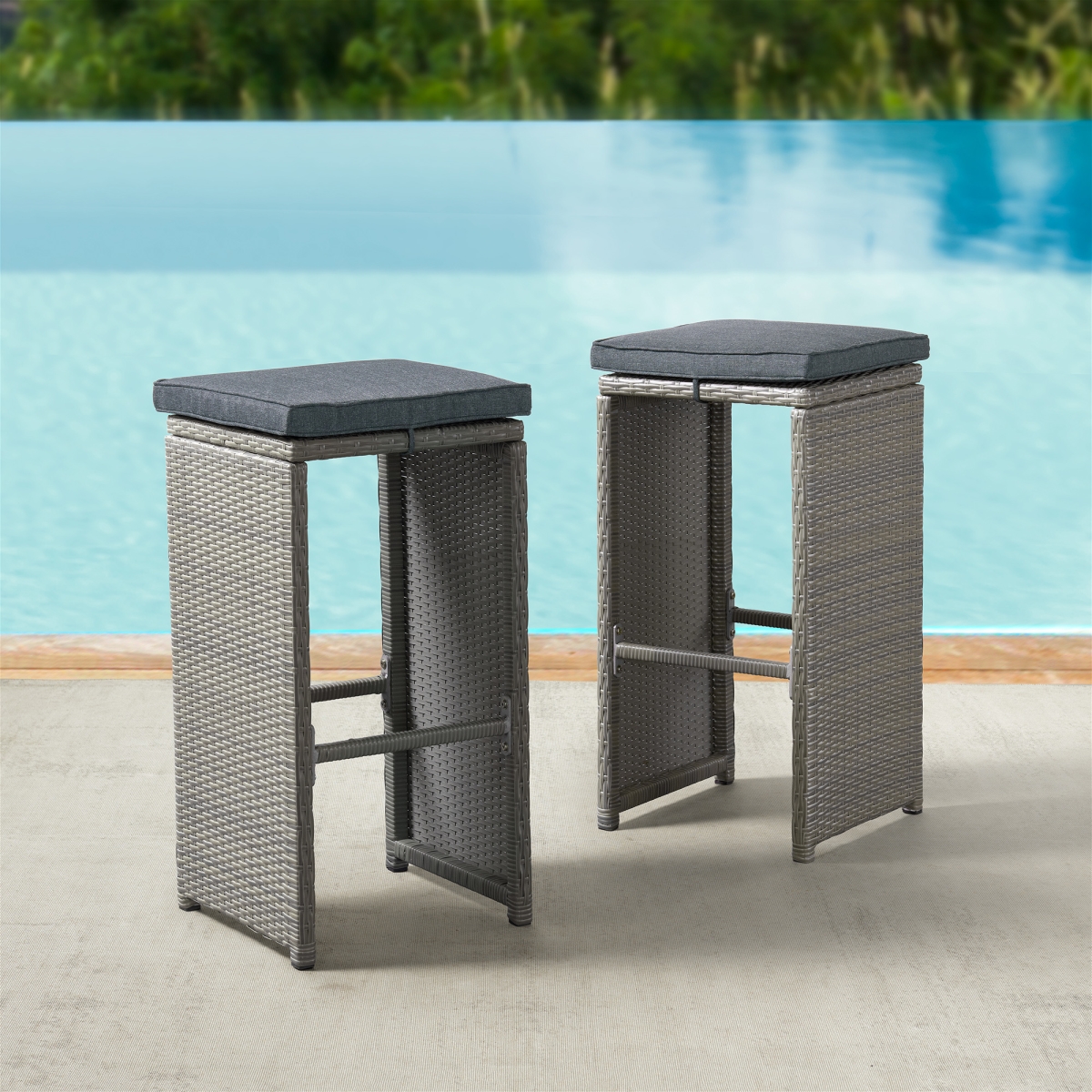 Picture of Alaterre AWWF08FF 30 in. Asti All-Weather Wicker Pub Stools with Cushions&#44; Gray - Set of 6