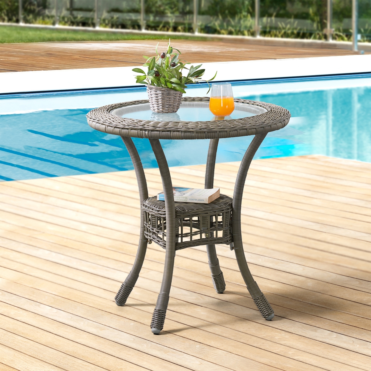Picture of Alaterre AWWM01MM 30 in. Carolina Diameter All-Weather Wicker Bistro Dining Table with Glass Top