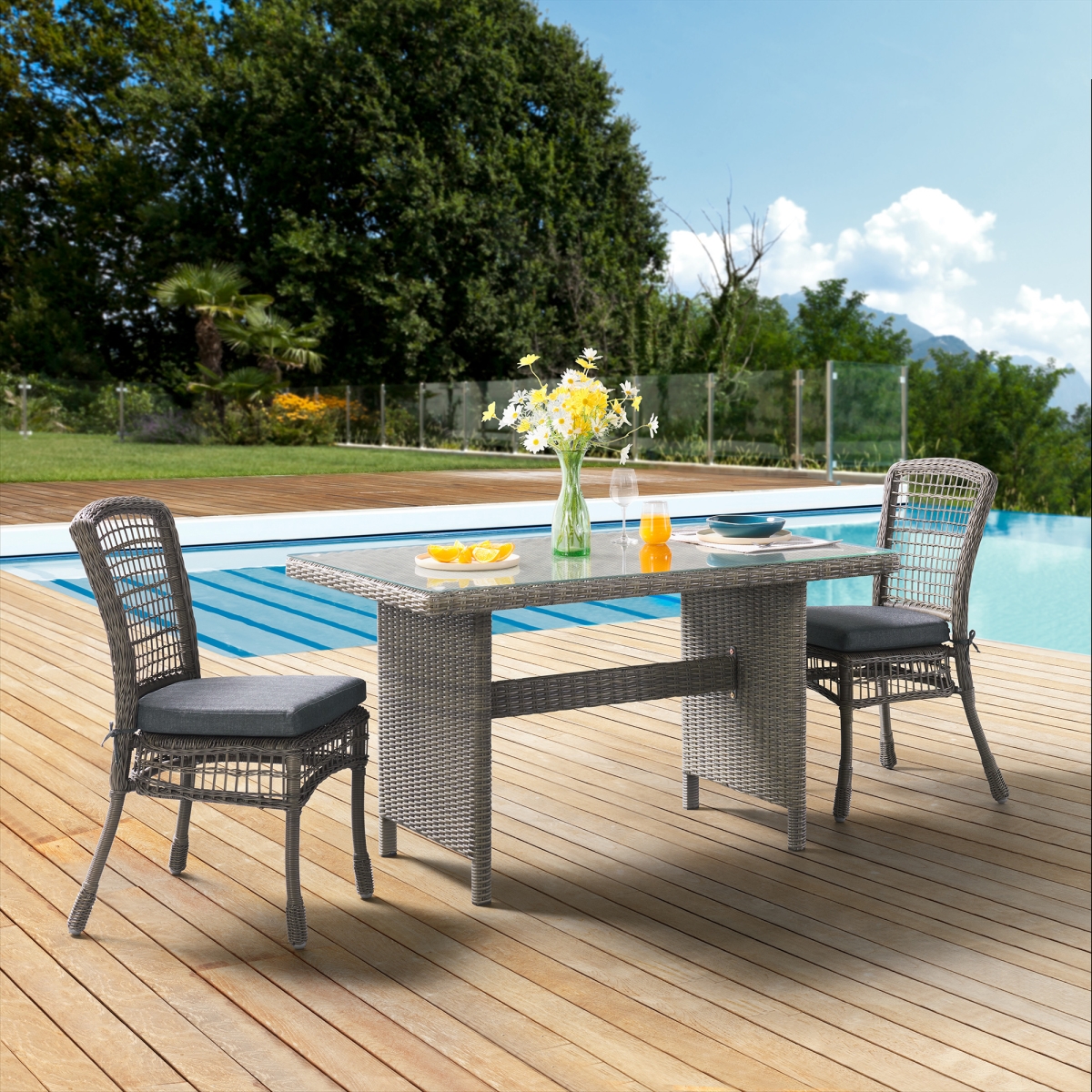 Asti All-Weather Wicker Outdoor Dining Set with 30 in. Table with Glass Top & Two 37 in. Dining Chairs - 3 Piece -  KD Cama de bebe, KD3239692