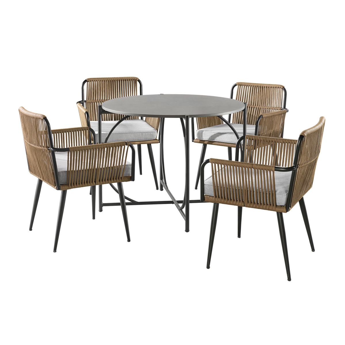 AWWK0115KK 30 in. Alburgh All-Weather Outdoor Bistro Set with Four Rope Chairs & Table, Gray -  Alaterre Furniture