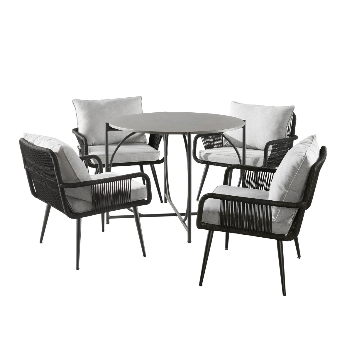 AWWK0225KK 30 in. Andover All-Weather Outdoor Bistro Set with Four Rope Chairs & Table, Gray -  Alaterre Furniture