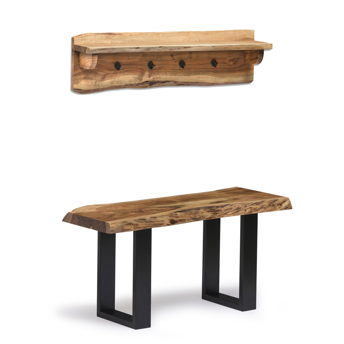 Picture of Alaterre AWAA033320 36 in. Alpine Natural Live Edge Bench with Coat Hook Shelf Set