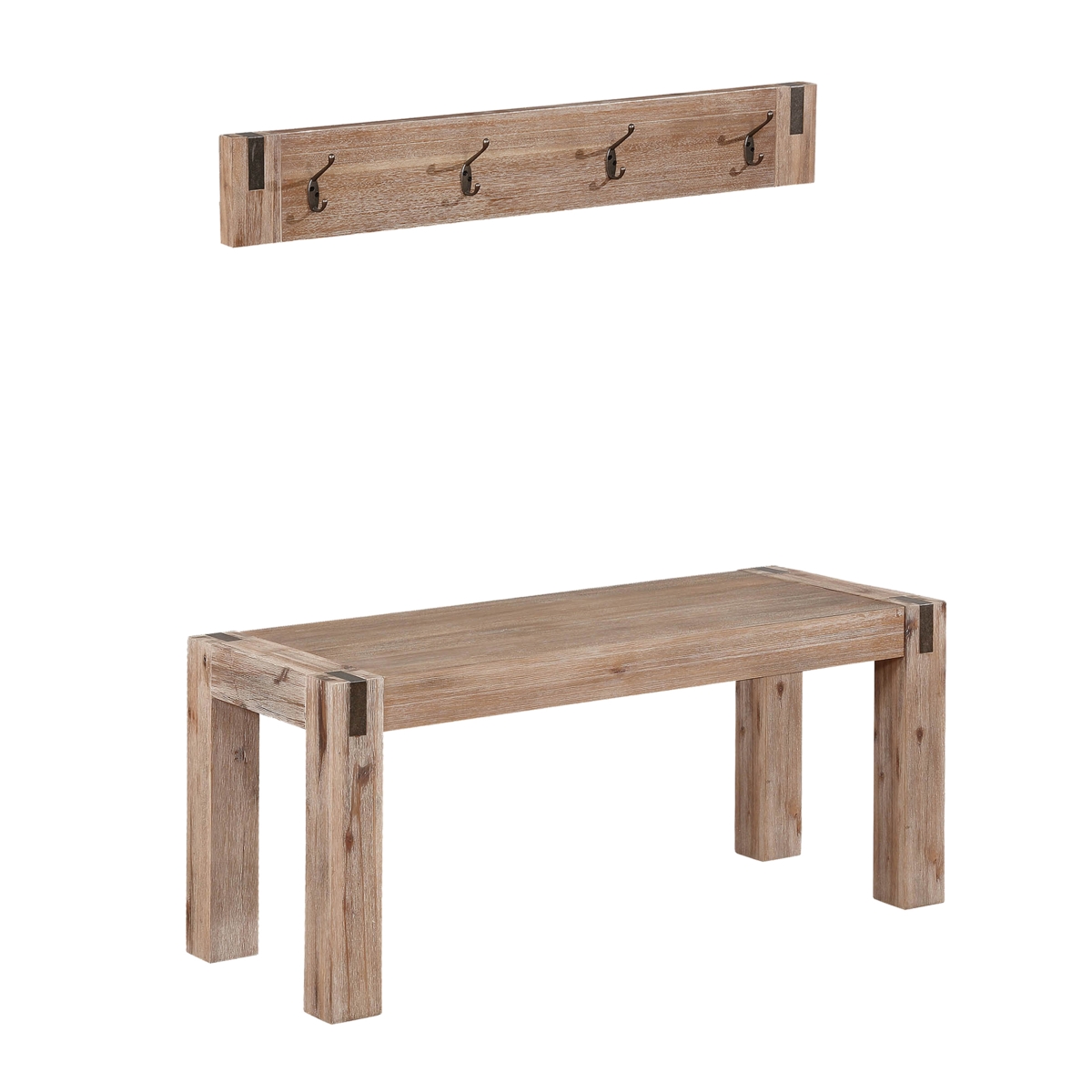 Picture of Alaterre ANWO032926 Woodstock Acacia Wood Metal Coat Hook & Bench Set&#44; Brushed Driftwood