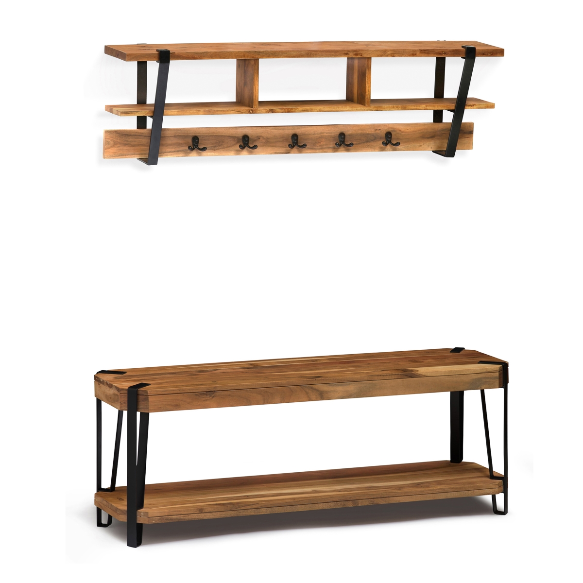 Picture of Alaterre AWCC042420 48 in. Ryegate Natural Live Edge Bench with Coat Hook Shelf Set