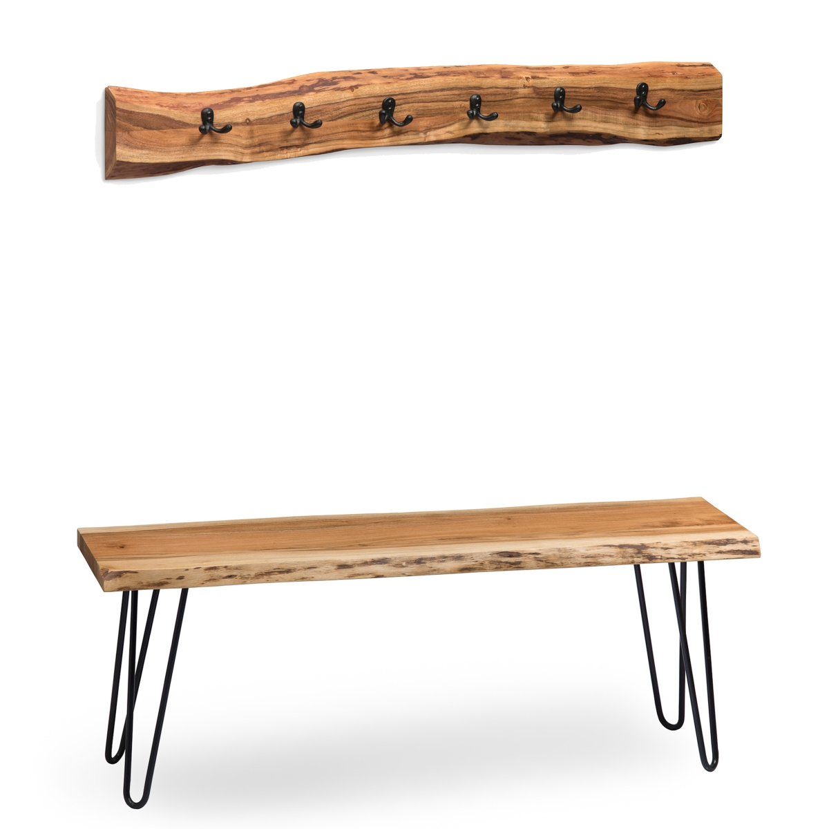 Picture of Alaterre AWDD042420 48 in. Hairpin Natural Live Edge Bench with Coat Hook Set
