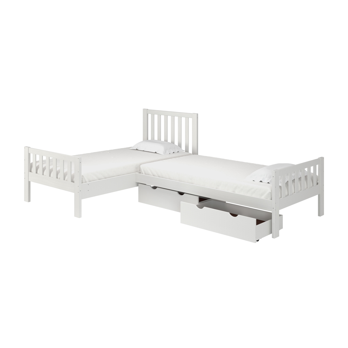 Picture of Alaterre AJAU11WHS Aurora Corner L-Shaped Twin Wood Bed Set with Storage Drawers, White